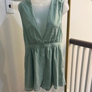 Urban Outfitters Sage Green Textured V-Neck Romper large
